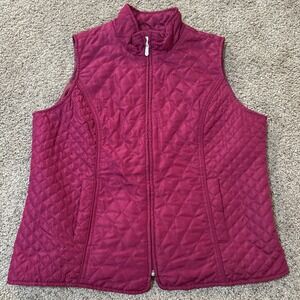 Christopher Banks Berry‎ Medium Vest Quilted Pink Zip Up Zipper Pockets Womens